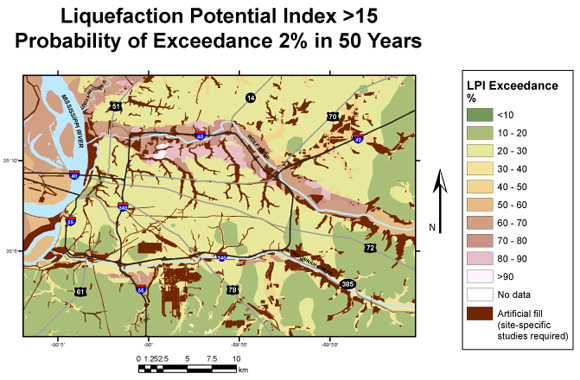 Liquefaction potential for Memphis, Tennessee