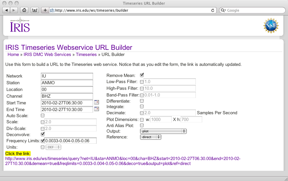Screenshot of the time series builder