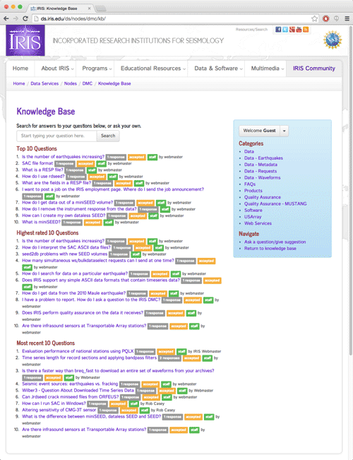 IRIS Data Services Knowledge Base screenshot