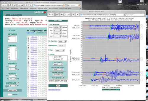 Screenshot of WILBER record section plot