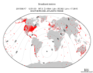 Map with all BHZ stations held by IRIS
