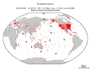 Map with all BHZ stations held by IRIS