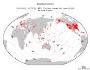 Map with all BHZ stations held by IRIS