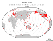 Map with all BHZ stations held by IRIS