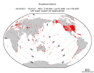 Map with all BHZ stations held by IRIS