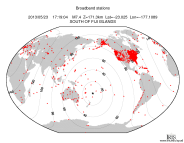 Map with all BHZ stations held by IRIS