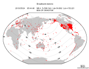 Map with all BHZ stations held by IRIS