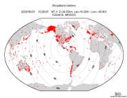 Map with all BHZ stations held by IRIS