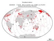 Map with all BHZ stations held by IRIS