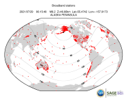 Map with all BHZ stations held by IRIS