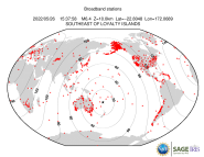 Map with all BHZ stations held by IRIS