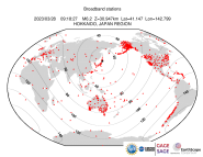 Map with all BHZ stations held by IRIS