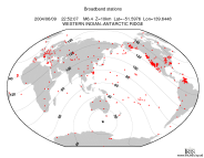 Map with all BHZ stations held by IRIS