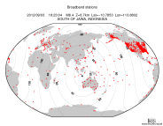 Map with all BHZ stations held by IRIS