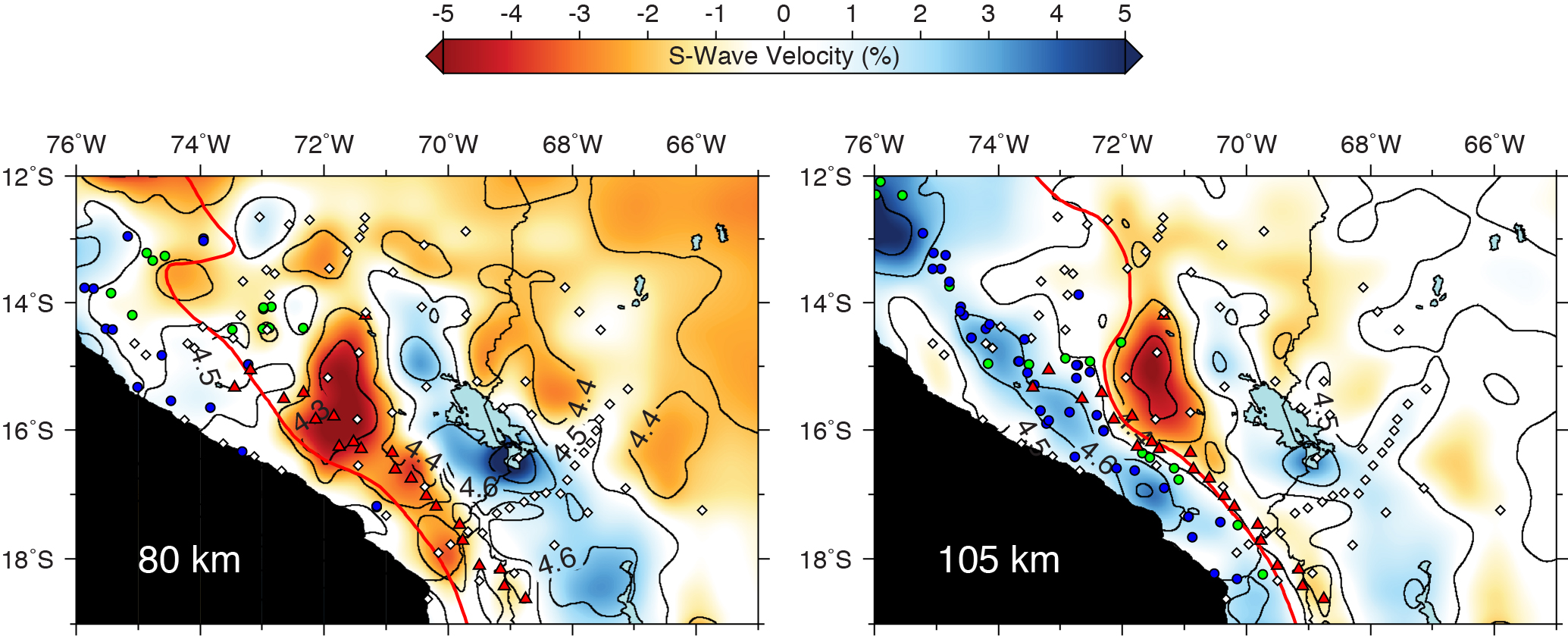 Two-dimensional horizontal S-wave velocity maps.