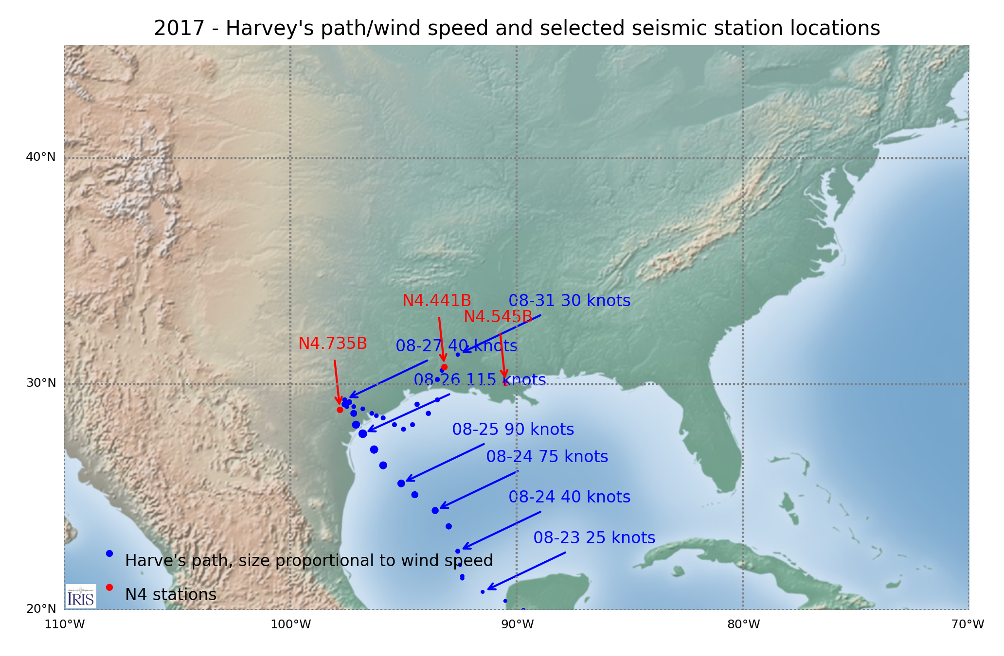  Path/wind speed of Harvey