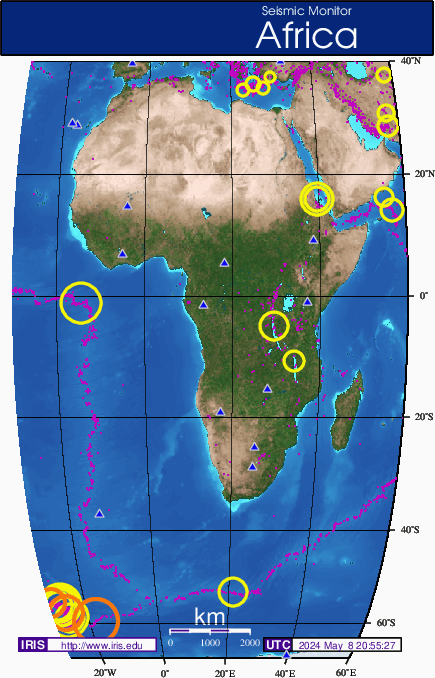 Mappa sismica dell'Affrica