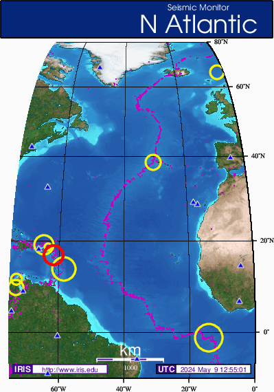Mappa sismica dell'Oceano Atlantico