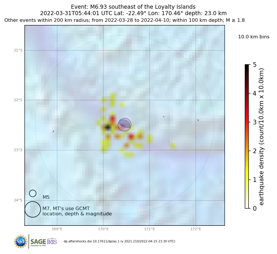 heatmap of the seismicity  within 10 days of mainshock