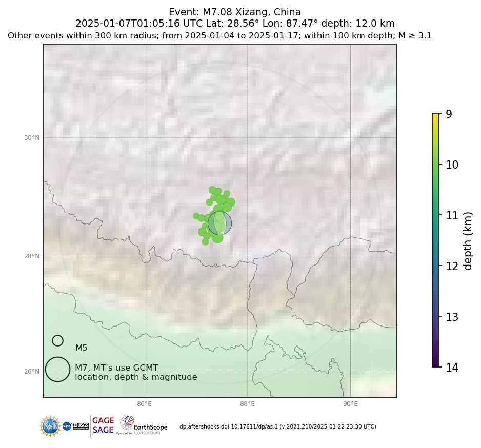 Location of events within 10 days of mainshock