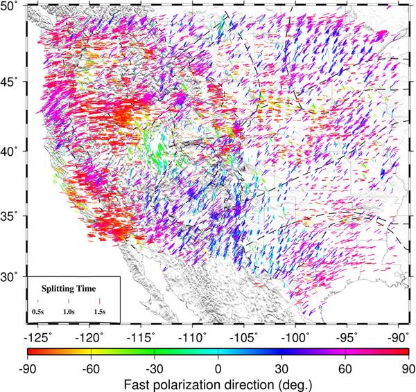 The Missouri S&T western and central United States shearwave splitting
