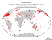 Map with all BHZ stations held by IRIS