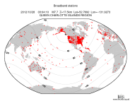 Map with all BHZ stations held by IRIS