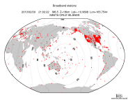 Map with all BHZ stations held by IRIS