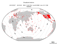 Map with all BHZ stations held by IRIS