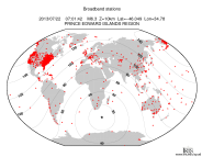 Map with all BHZ stations held by IRIS
