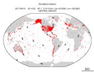 Map with all BHZ stations held by IRIS