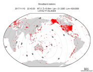 Map with all BHZ stations held by IRIS