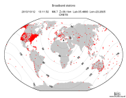 Map with all BHZ stations held by IRIS