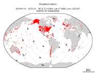 Map with all BHZ stations held by IRIS