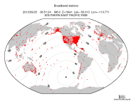 Map with all BHZ stations held by IRIS