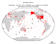 Map with all BHZ stations held by IRIS