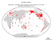 Map with all BHZ stations held by IRIS
