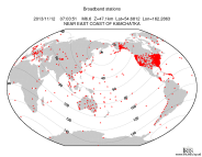 Map with all BHZ stations held by IRIS