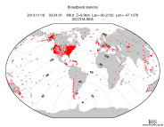 Map with all BHZ stations held by IRIS