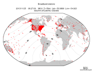 Map with all BHZ stations held by IRIS