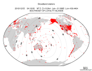 Map with all BHZ stations held by IRIS