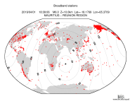 Map with all BHZ stations held by IRIS
