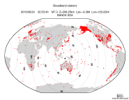 Map with all BHZ stations held by IRIS