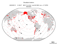Map with all BHZ stations held by IRIS