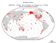 Map with all BHZ stations held by IRIS