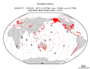Map with all BHZ stations held by IRIS