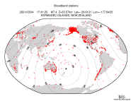 Map with all BHZ stations held by IRIS