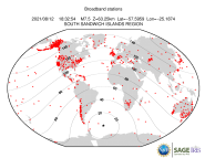 Map with all BHZ stations held by IRIS