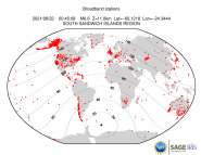 Map with all BHZ stations held by IRIS