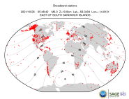Map with all BHZ stations held by IRIS